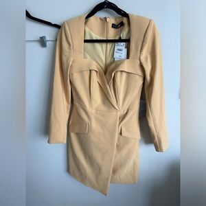 Lavish Alice Obi Butter Yellow Belted Blazer Dress with Long Sleeves